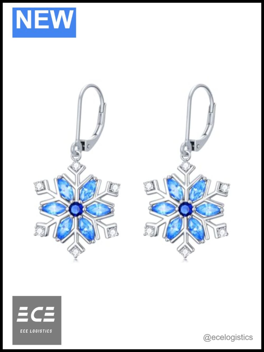 925 Sterling Silver Snowflake Dangle Drop Earrings Lever Back Winter Jewelry